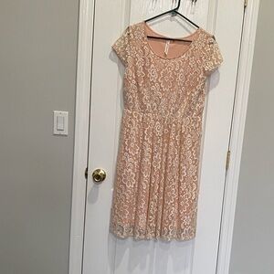 NY Collection Blush and Ivory Floral Lace Maxi Dress